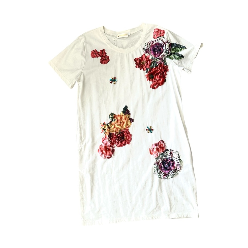 White Dress/ Tunic -  Stone & Floral Satin Appliqué. NWT - M/L - Picture 11 of 11